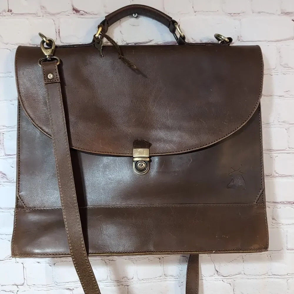 The Leather Farm Buffalo Leather Briefcase Organizer Messenger Bag Magnetic Flap
